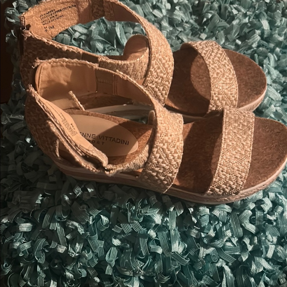 Adrienne Vittadini Tan Sandals with Cage Design